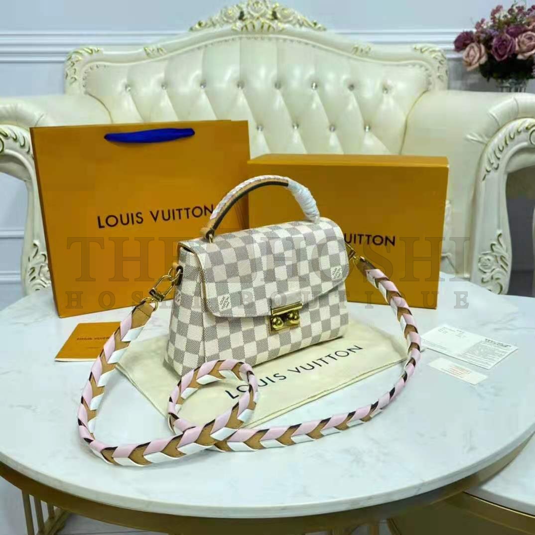L0vis Vvtt0n LV Women Croisette Hand Bag Pink Damier Azur Coated Canvas Master Quality