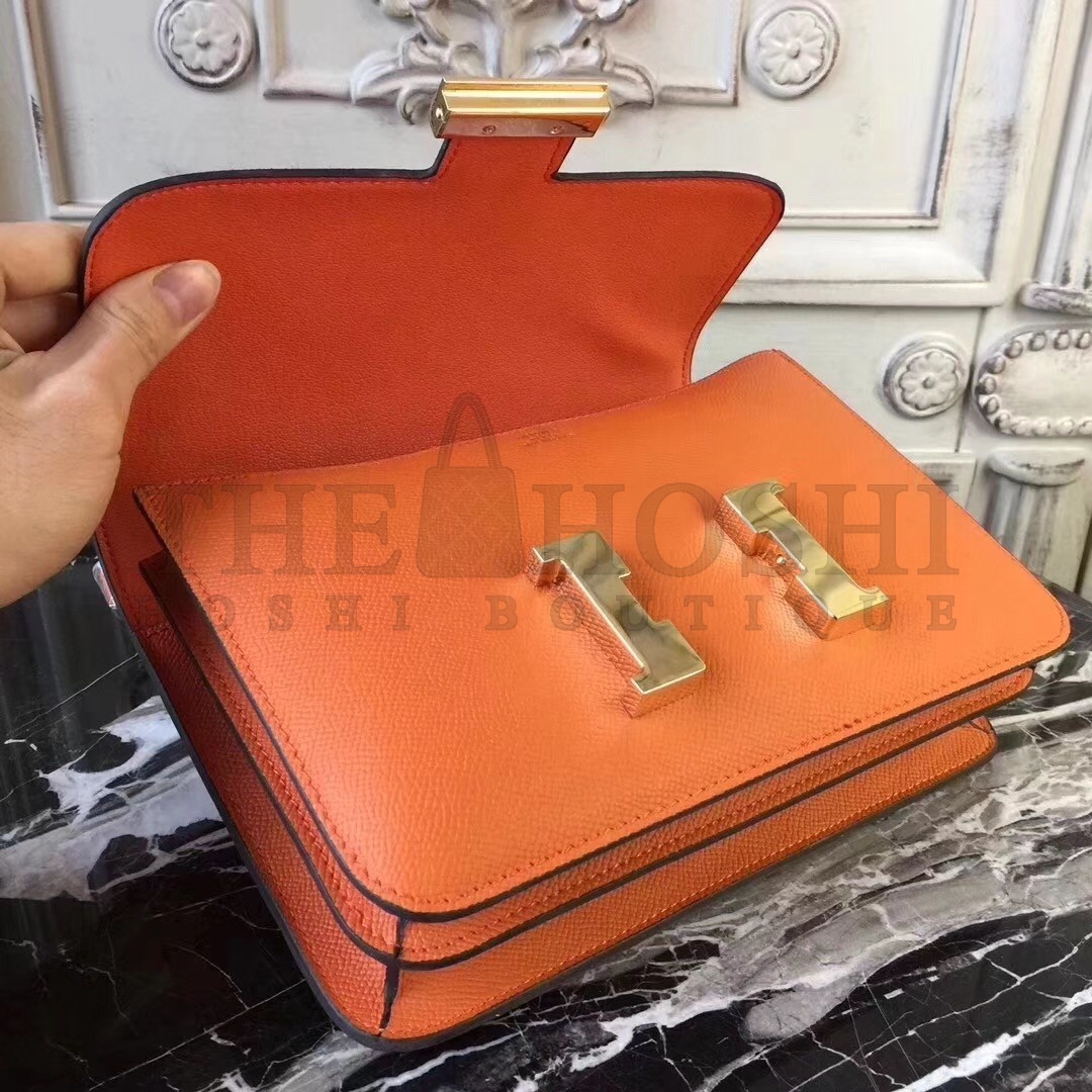 H**me5 Orange Constance MM 24cm Epsom Leather Bag Master Quality