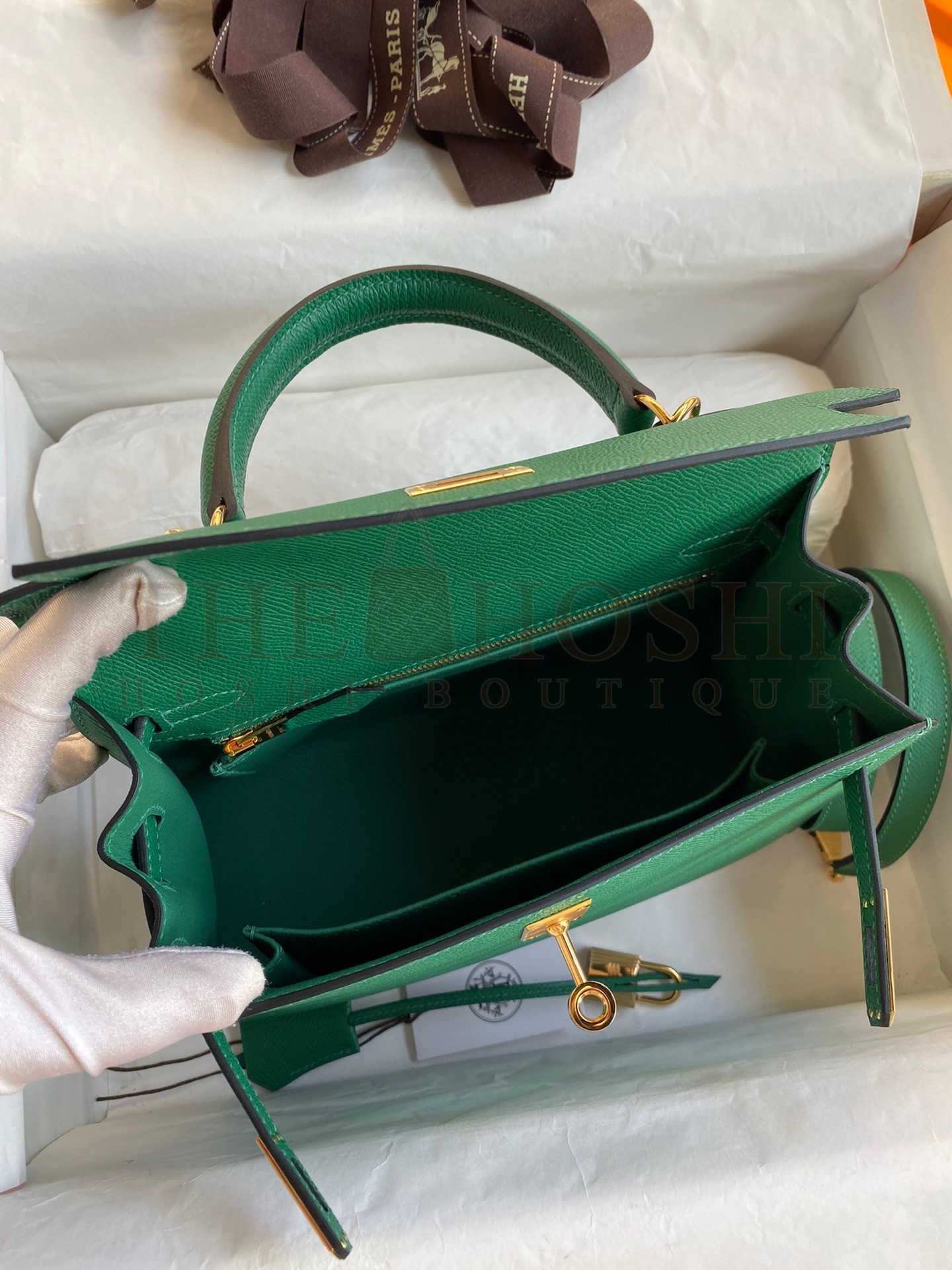 H**me5 Kelly Sellier 25 Handmade Bag In Vert Vertigo Epsom Calfskin Master Quality