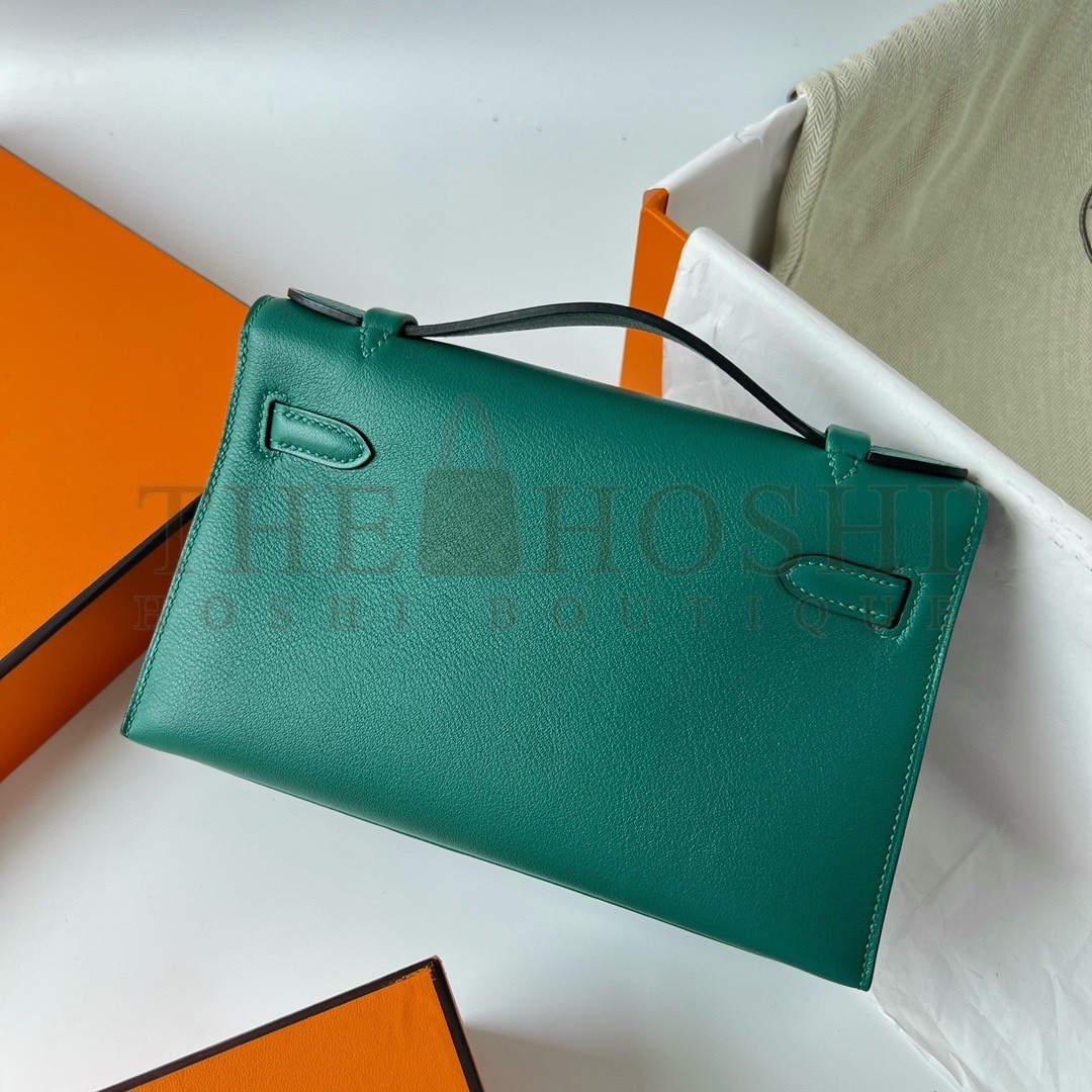 H**me5 Kelly Pochette Handmade Bag In Malachite Swift Calfskin Master Quality
