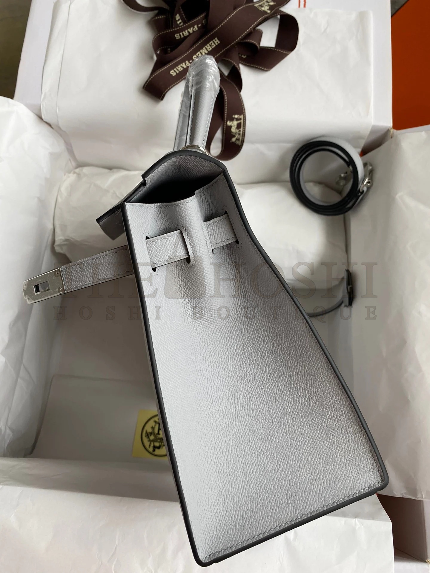 H**me5 Kelly Sellier 28 Handmade Bag In Gris Mouette Epsom Calfskin Master Quality