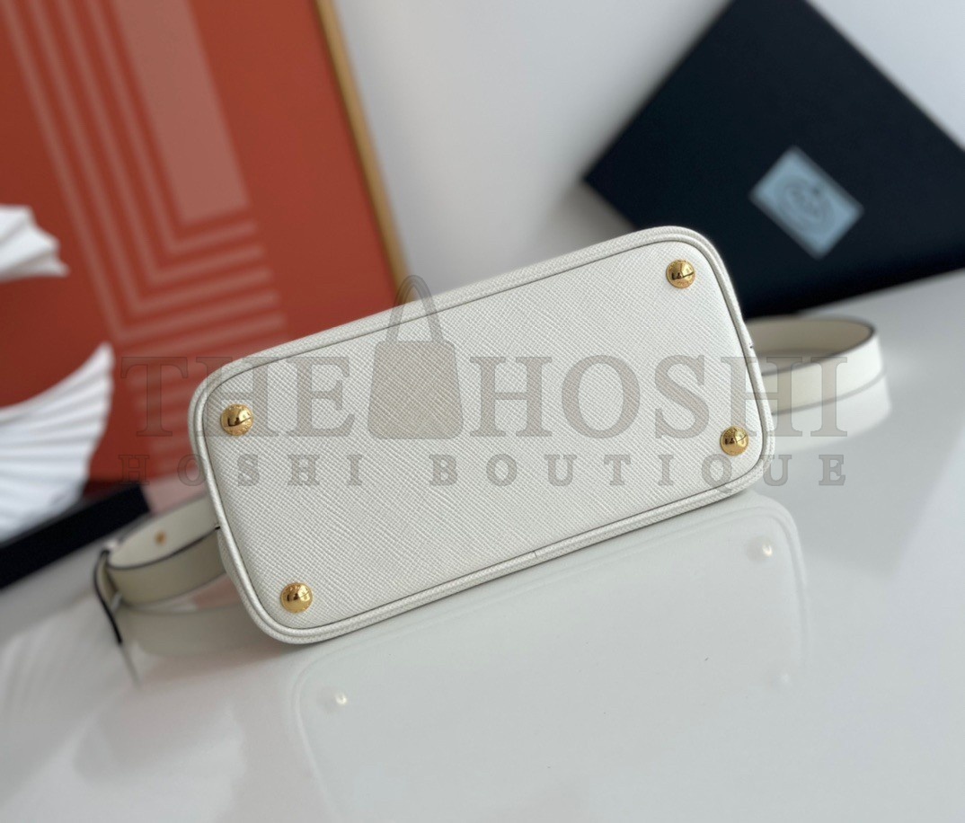Pra*a Double Mini Bag In White Saffiano Leather Master Quality