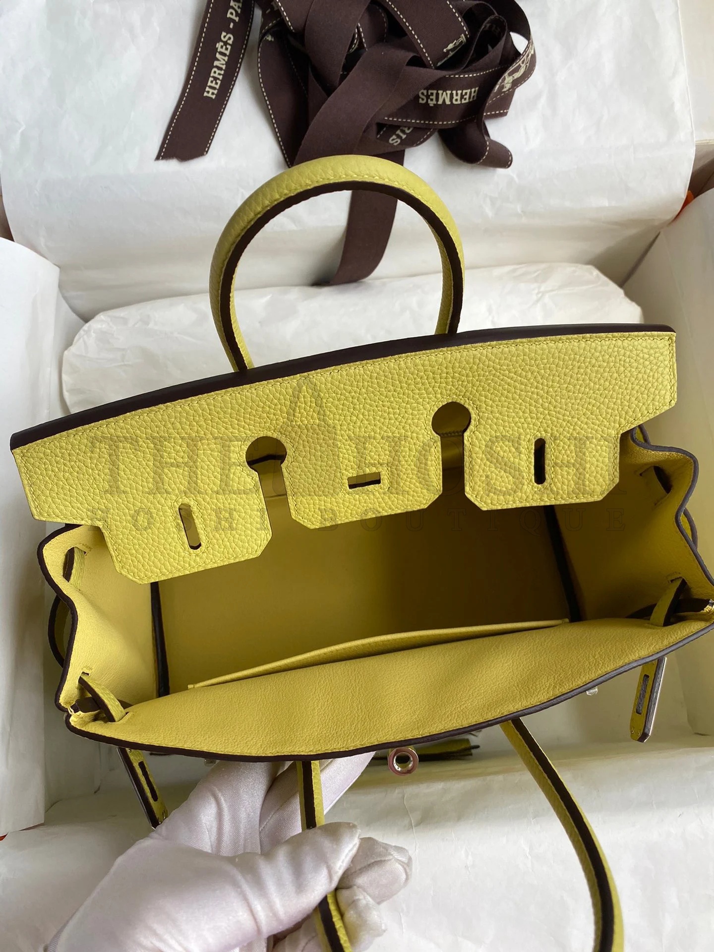 H**me5 Birkin 25 Retourne Handmade Bag In Jaune Poussin Clemence Leather Master Quality