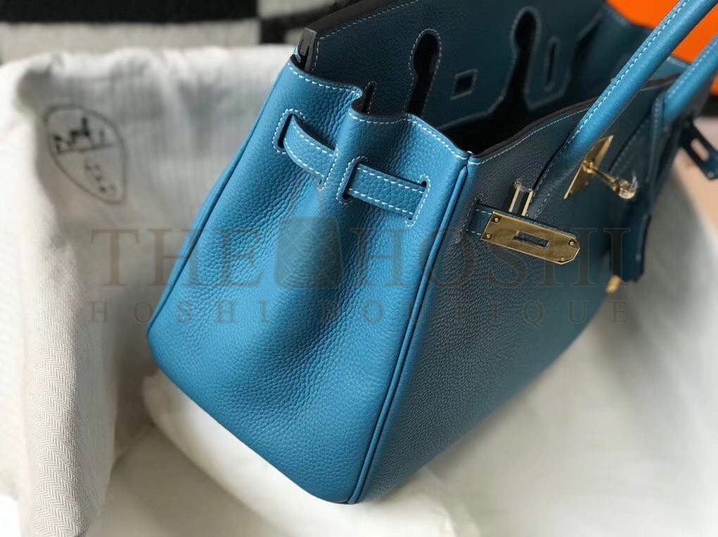 H**me5 Birkin 30 Bag in Blue Jean Clemence Leather with GHW Master Quality