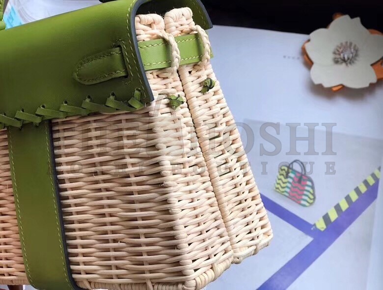H**me5 Green Picnic Kelly Mini 20cm Wicker Bag Master Quality