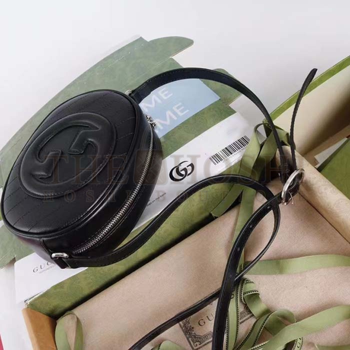 Gvc*1 Women GG Blondie Mini Shoulder Bag Black Leather Round Interlocking G Patch Master Quality