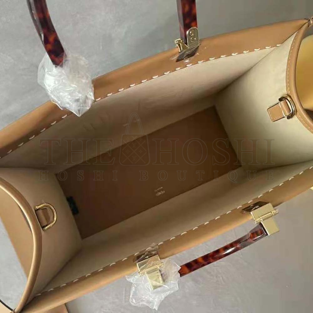 F**di Women Sunshine Medium Light Brown Leather and Elaphe Shopper Bag Master Quality