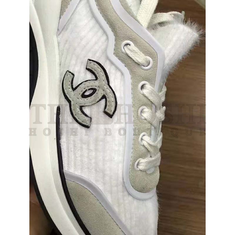 Ch**el Women Velvet Calfskin &amp; Mixed Fibers Sneakers-Grey Master Quality