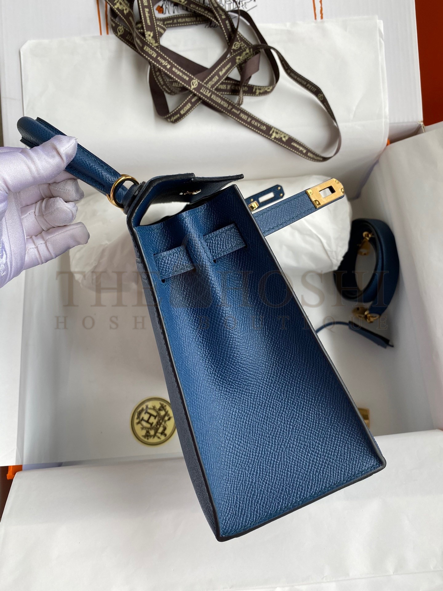 H**me5 Epsom Kelly 25cm Sellier Handmade Deep Blue Bag Master Quality