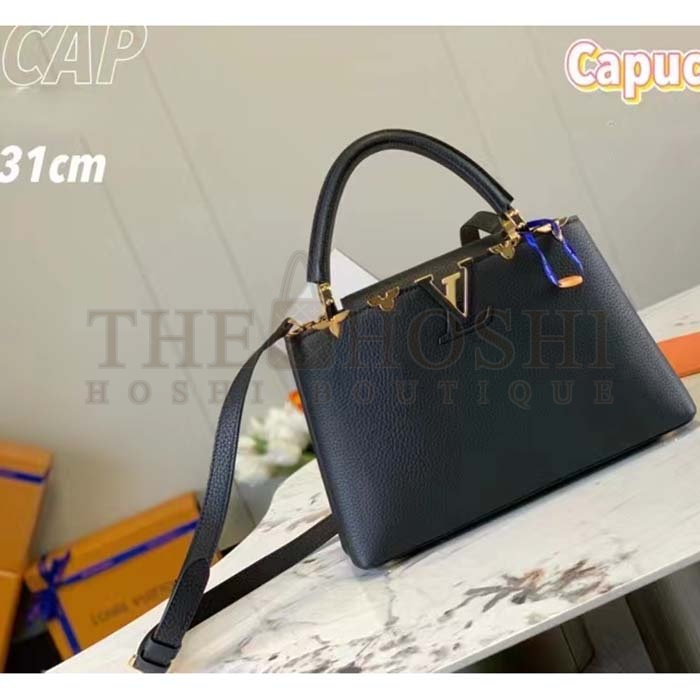 L0vis Vvtt0n LV Women Capucines MM Handbag Black Taurillon Calf Leather Master Quality