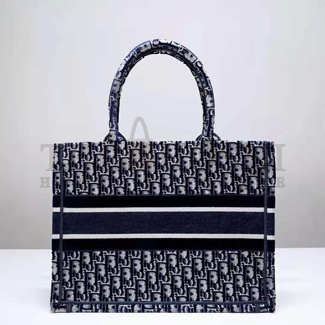 D10r Women Small D10r Book Tote Blue D10r Oblique Embroidered Velvet Master Quality