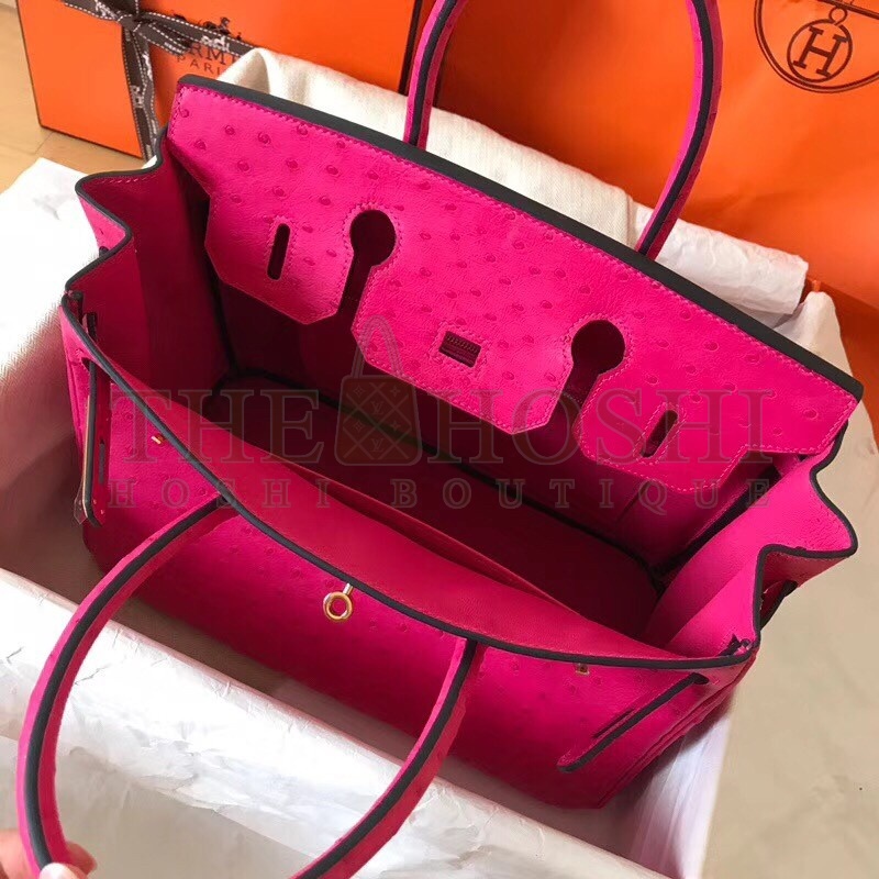 H**me5 Rose Red Birkin 30cm Ostrich Handmade Bag Master Quality