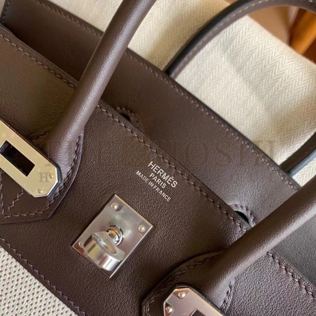 H**me5 Birkin 25 Handmade Bag In Toile & Chocolat Swift Leather Master Quality