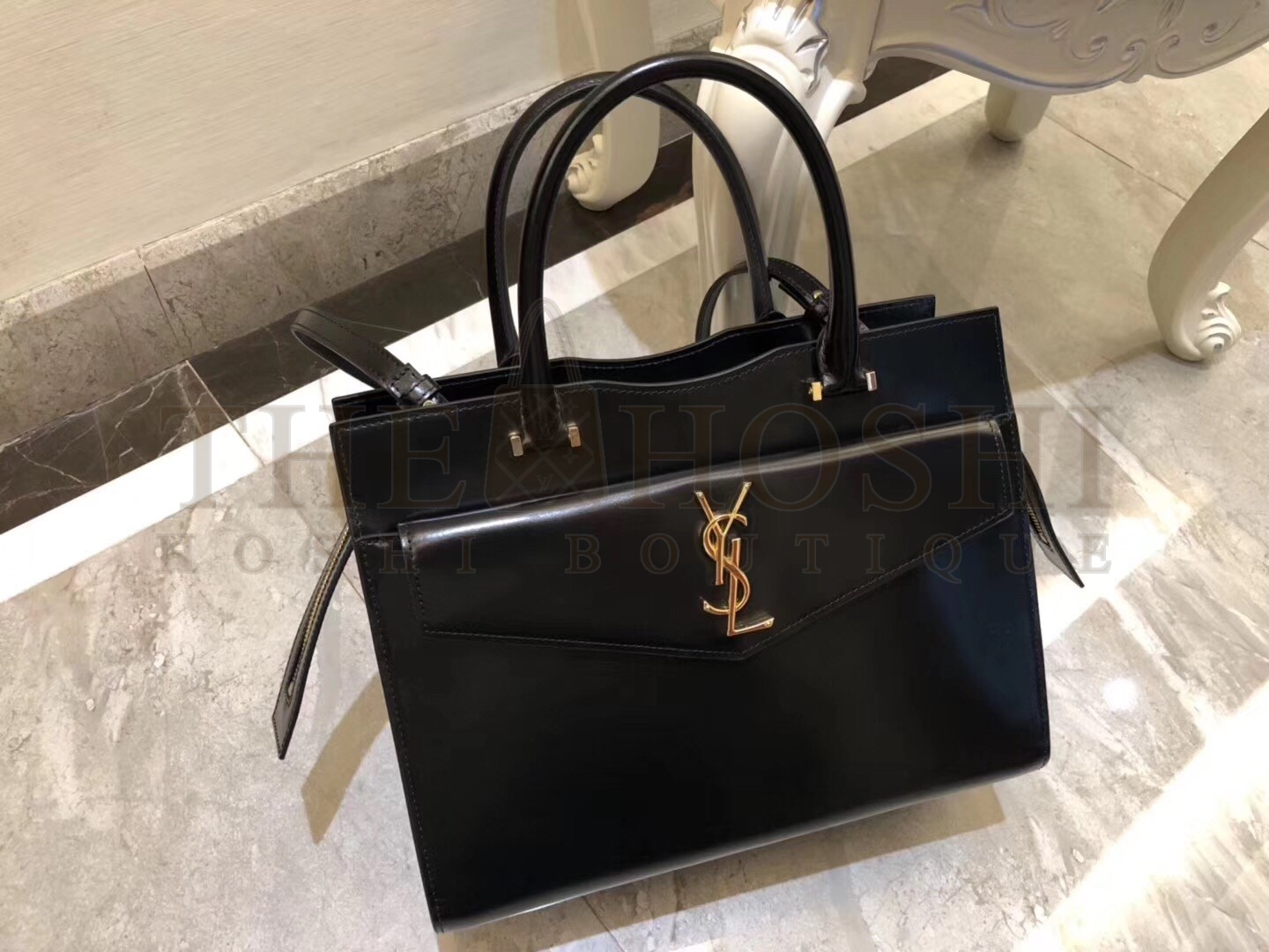 Sa1nt Lau*nt Medium Uptown Tote In Black Smooth Leather Master Quality