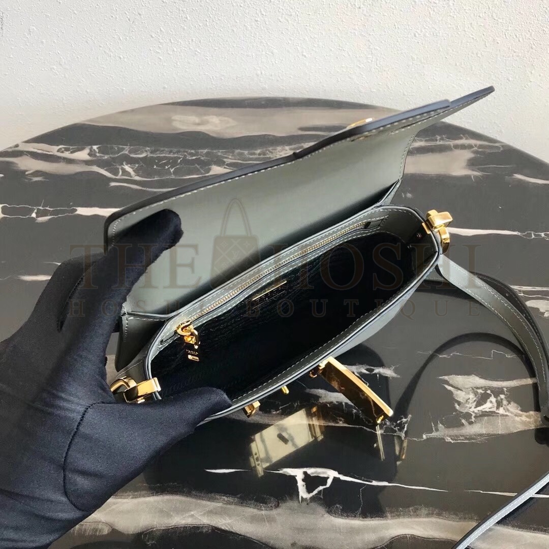 Pra*a Embleme Shoulder Bag In Grey Saffiano Leather Master Quality