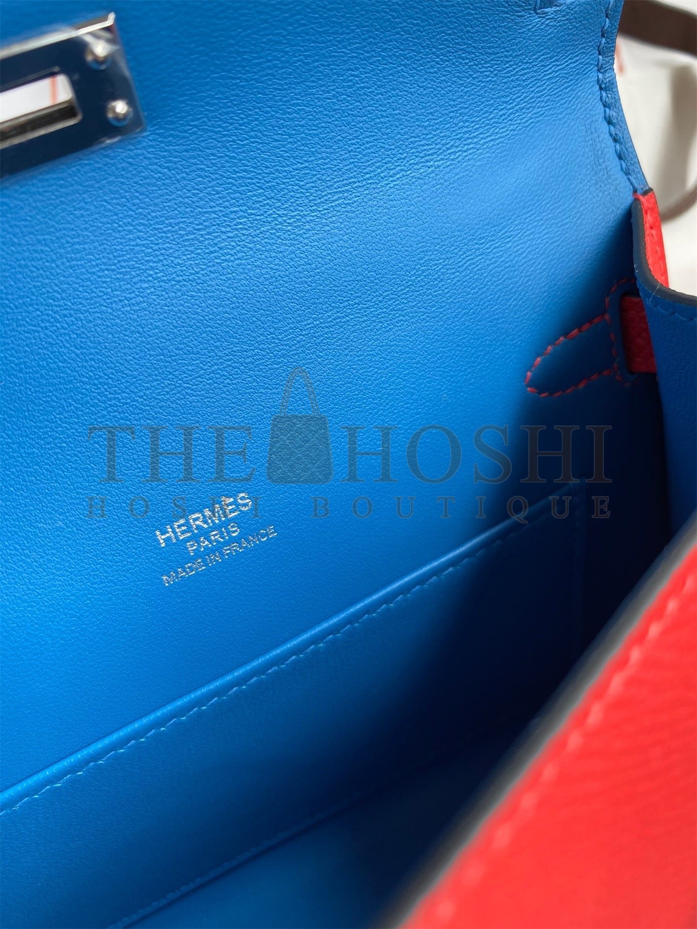 H**me5 Kelly Mini II Sellier Tri-color Bag In Red/Rose Extreme/Blue Epsom Calfskin Master Quality