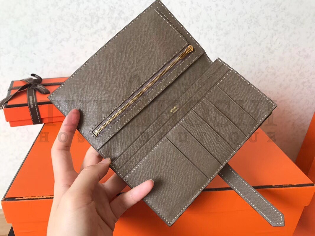 H**me5 Taupe Epsom Bearn Gusset Wallet Master Quality