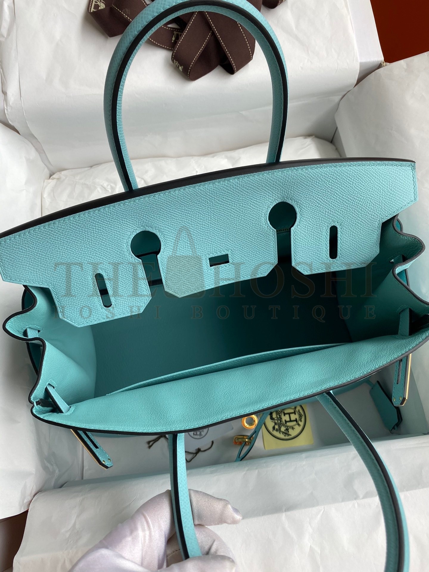 H**me5 Birkin 30 Retourne Handmade Bag In Blue Atoll Epsom Calfskin Master Quality