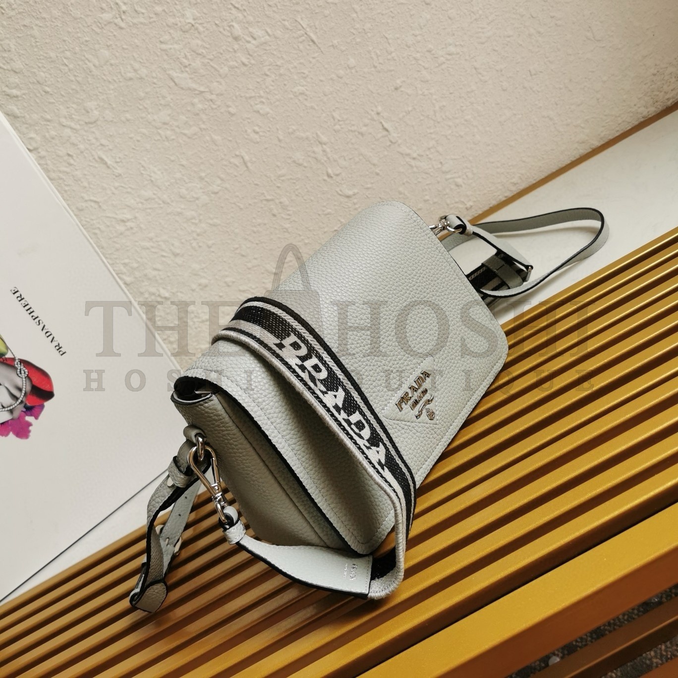 Pra*a Flap Shoulder Bag in Cornflower Grained Leather Master Quality