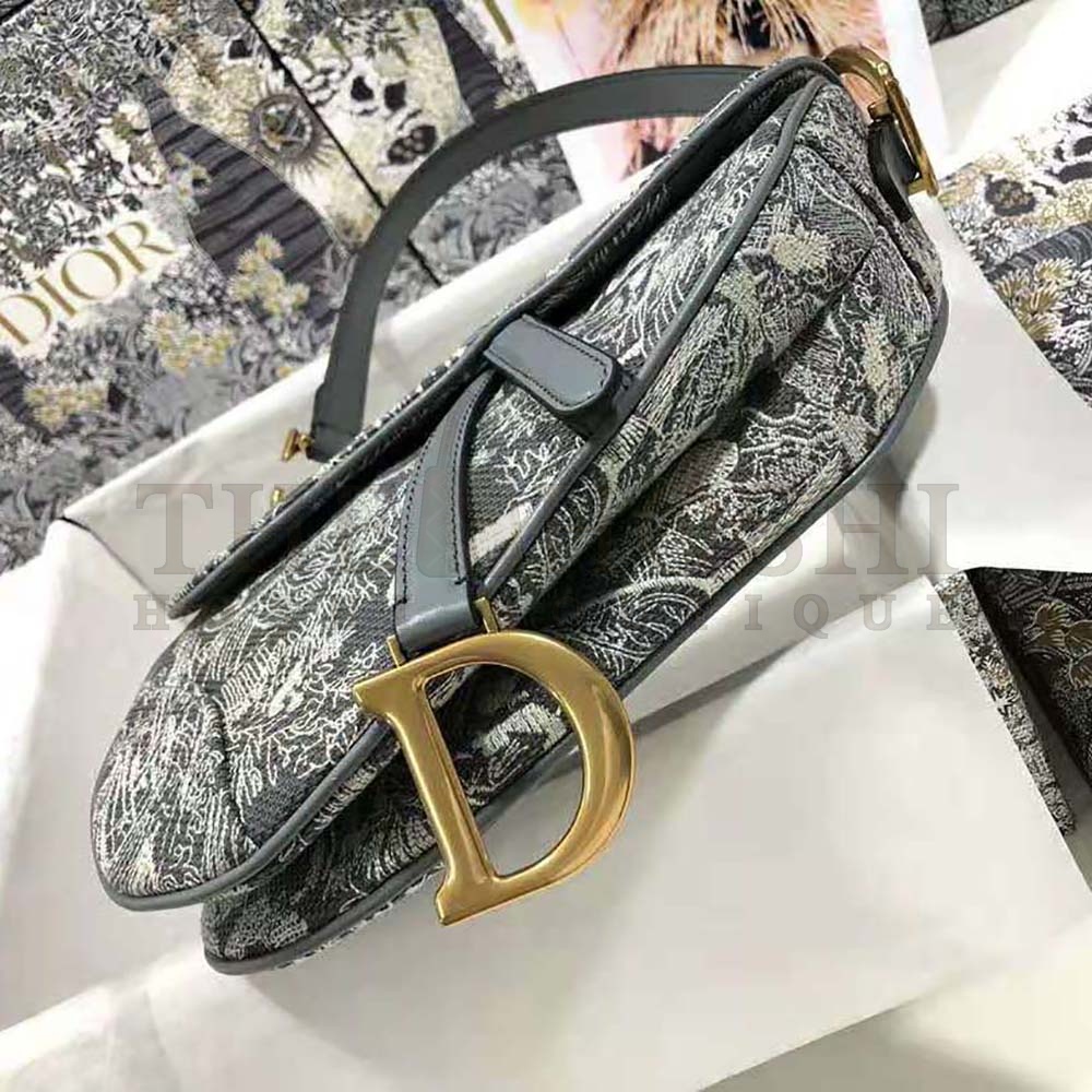 D10r Women Saddle Bag Toile DE Jouy Reverse Jacquard-Silver Master Quality