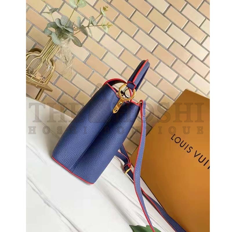 L0vis Vvtt0n LV Women Capucines MM Handbag Navy Blue Red Taurillon Leather Master Quality