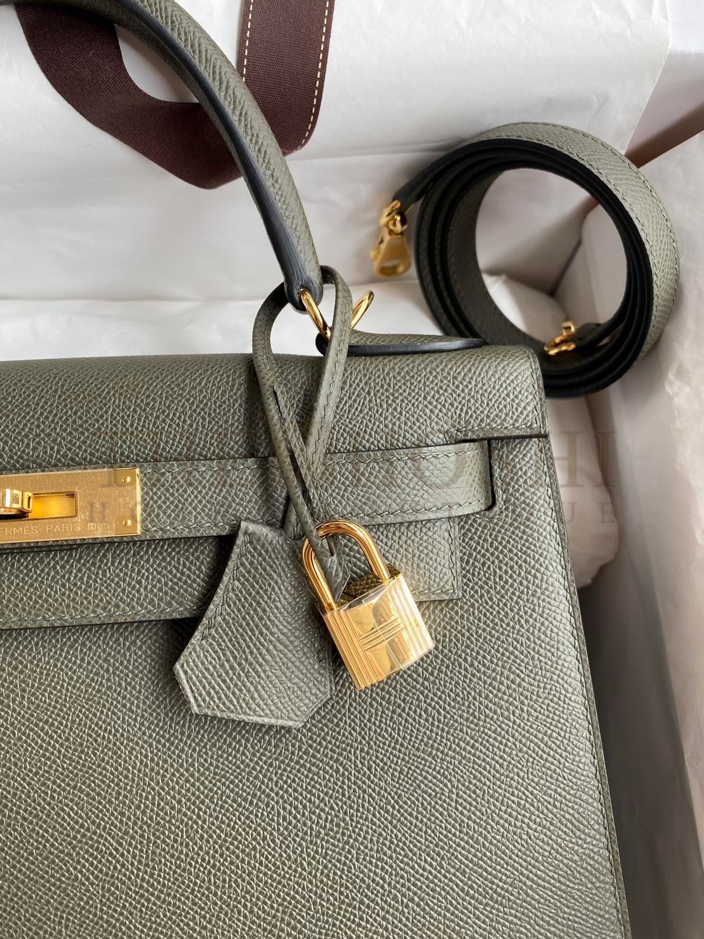 H**me5 Kelly Sellier 28 Handmade Bag In Vert De Gris Epsom Calfskin Master Quality
