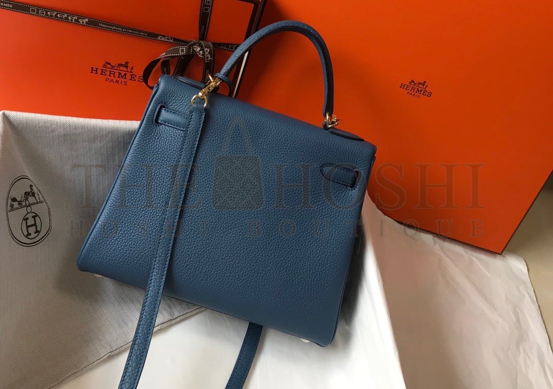 H**me5 Kelly 32cm Retourne Bag in Blue Agate Clemence Leather GHW Master Quality