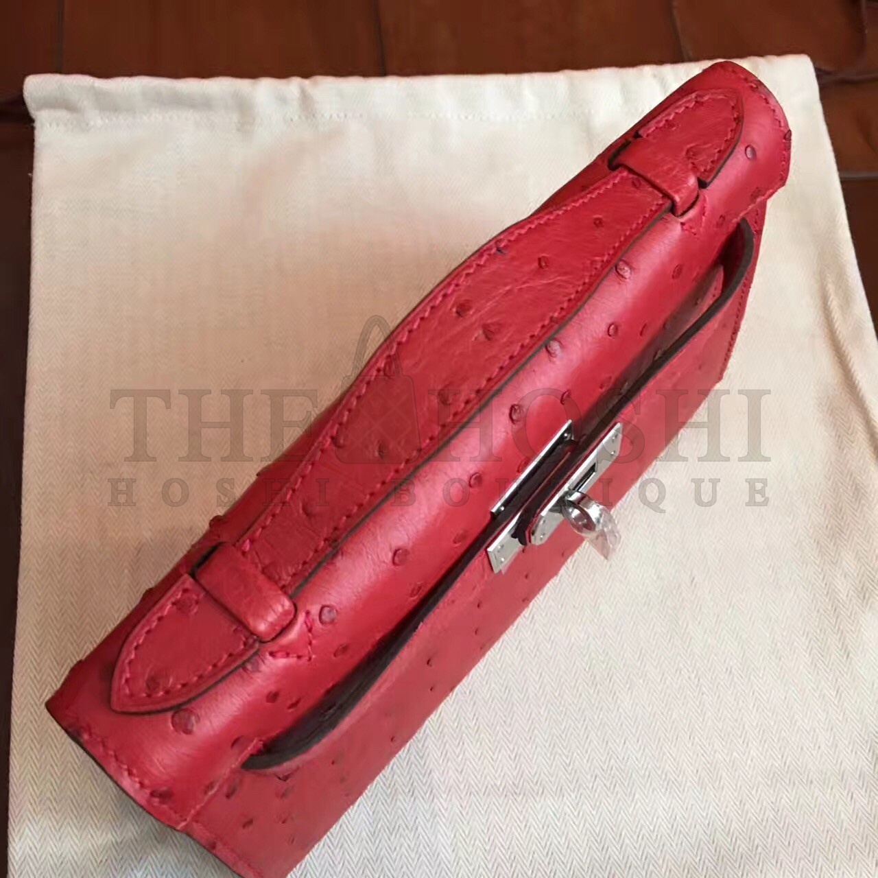 H**me5 Red Kelly Pochette Ostrich Handmade Bag Master Quality