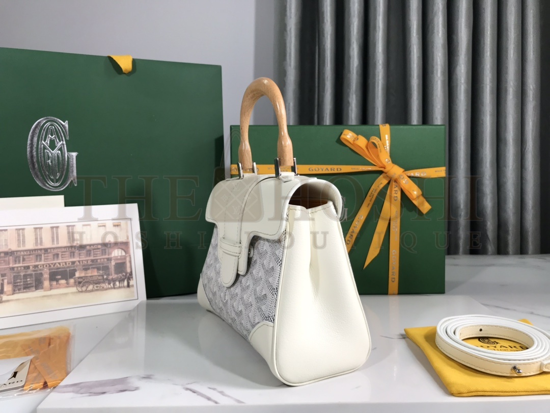 G09ard Mini Saigon Bag White Leather Wooden Handle 20x14.5x9cm Master Quality