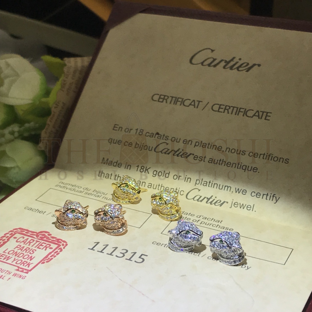 Ca*t1er Leopard Head Stud Earrings Full of D1am0nds,PANTHÈRE DE Ca*t1er EARRINGS Master Quality