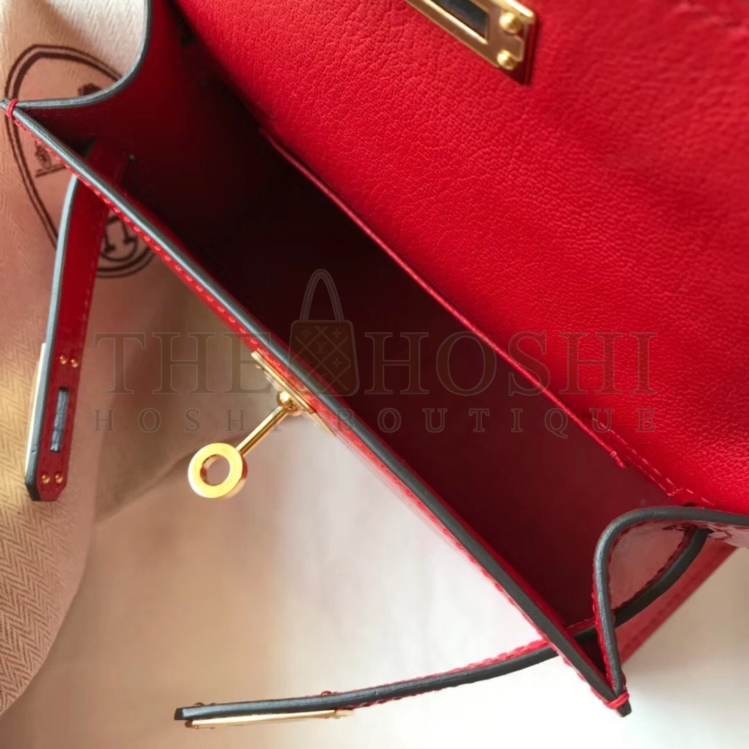 H**me5 Kelly Mini II Bag In Red Crocodile Embossed Leather Master Quality