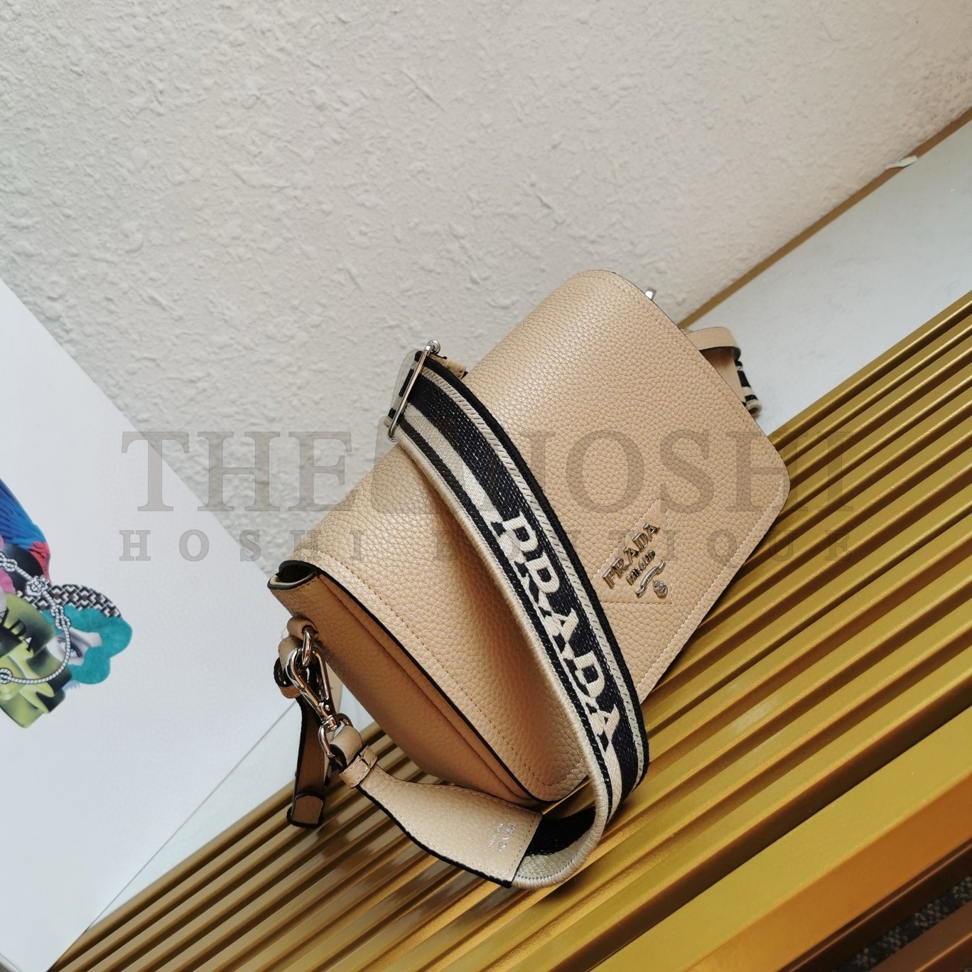 Pra*a Flap Shoulder Bag in Sand Grained Leather Master Quality