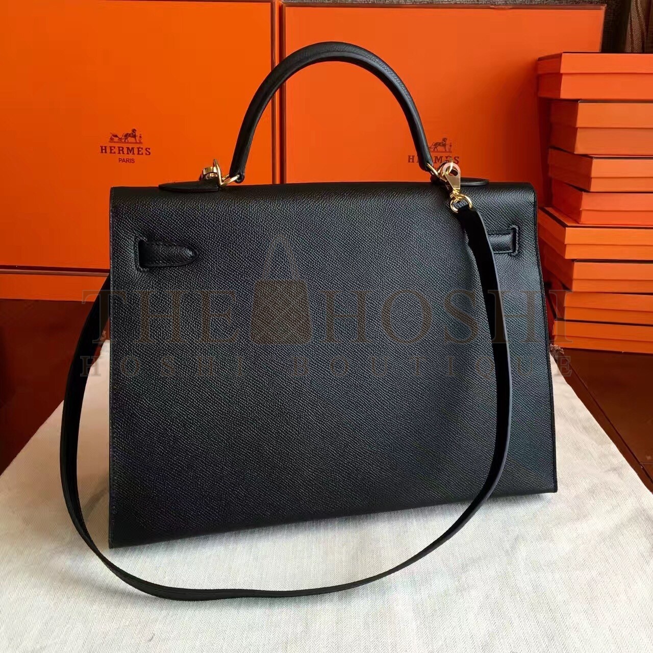 H**me5 Black Epsom Kelly 35cm Handmade Bag Master Quality