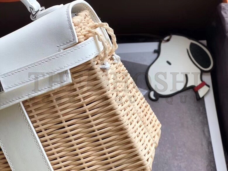 H**me5 White Picnic Kelly Mini 20cm Wicker Bag Master Quality