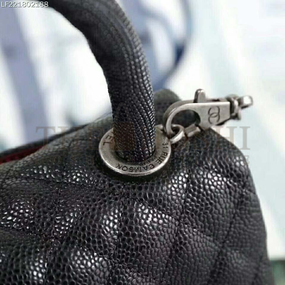 Ch**el Coco Caviar Lizard Quilted Mini Flap Bag with Top-Handle-Black Master Quality