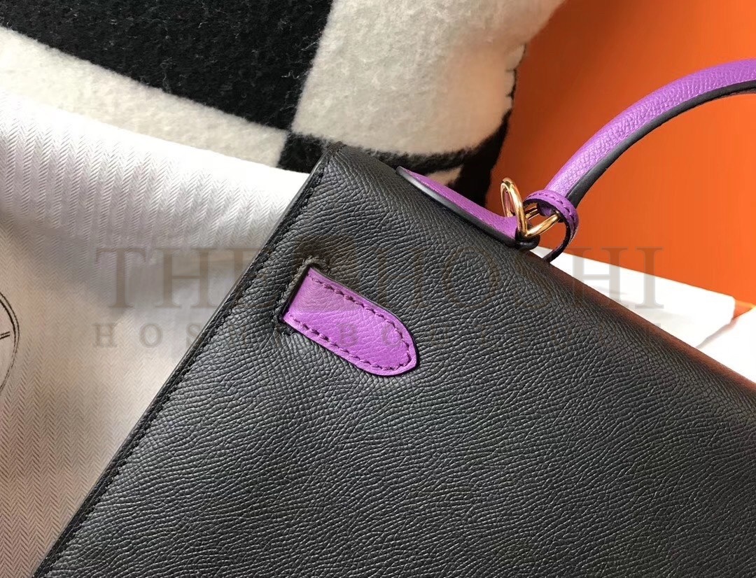 H**me5 Bi-color Kelly 32cm Epsom Bag Black/Purple GHW Master Quality