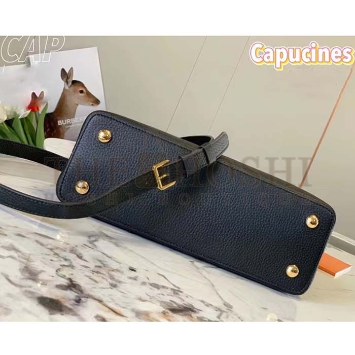 L0vis Vvtt0n LV Women Capucines BB Handbag Black Taurillon Cowhide Leather Gold-Color Hardware Master Quality