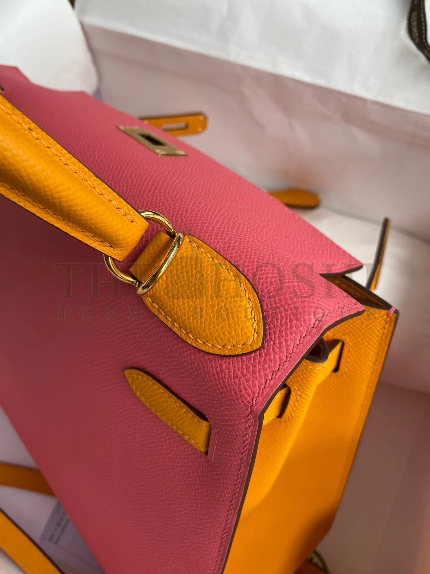 H**me5 Kelly Sellier 28 Bicolor Bag in Rose Lipstick and Yellow Epsom Calfskin Master Quality