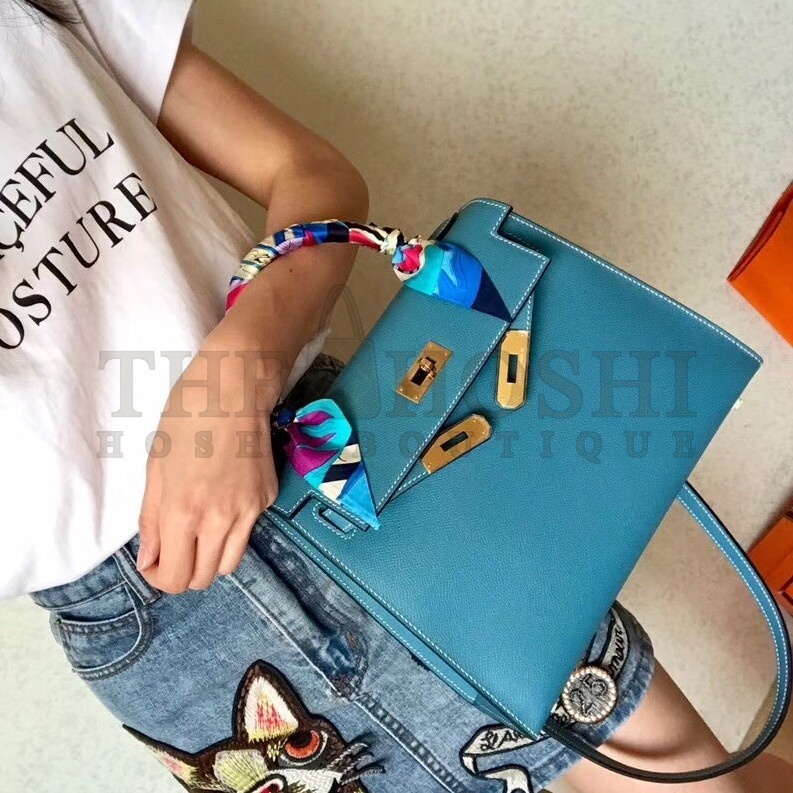 H**me5 Blue Jean Epsom Kelly 28cm Handmade Bag Master Quality