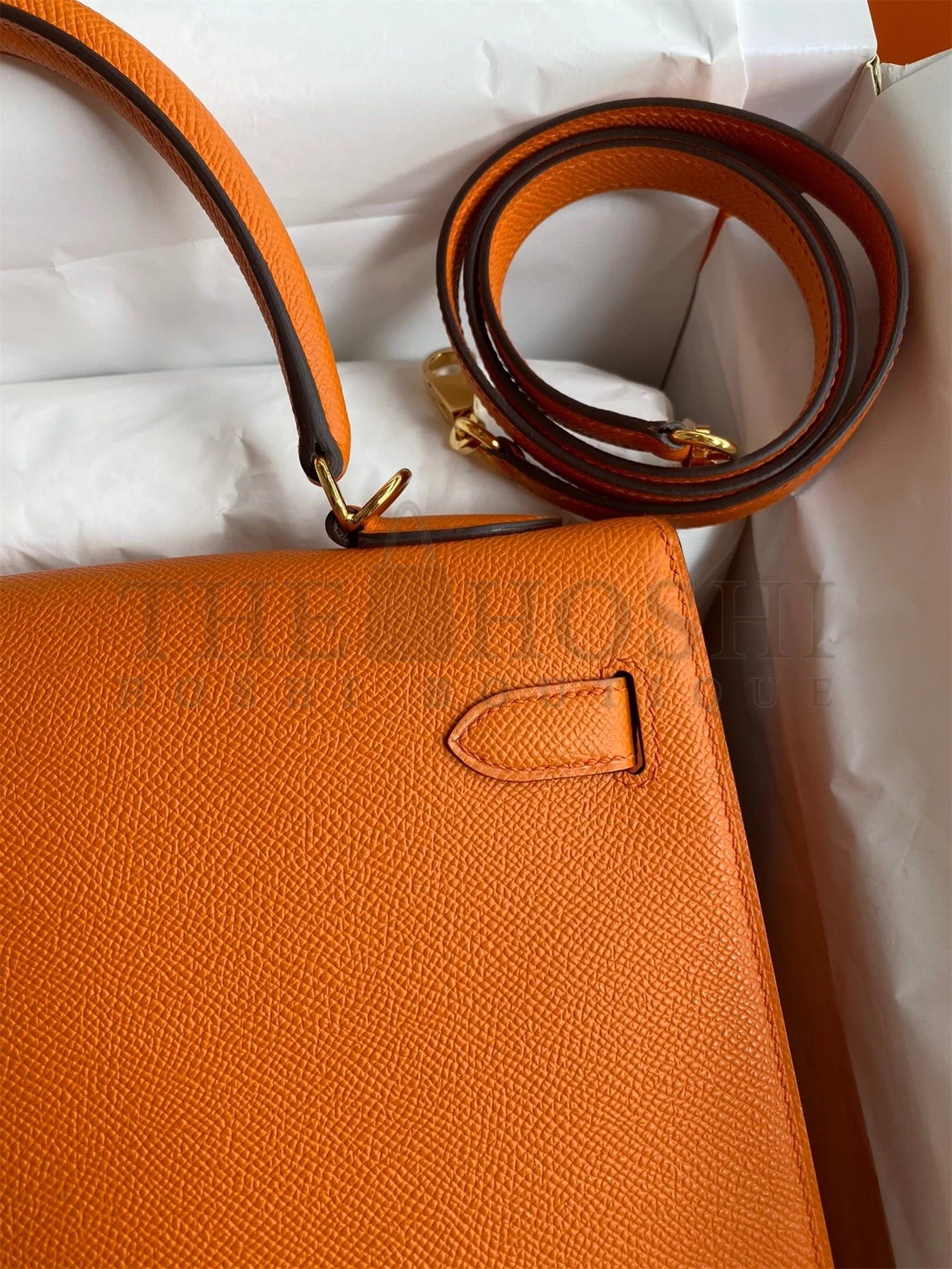 H**me5 Kelly Sellier 32 Handmade Bag In Orange Epsom Calfskin Master Quality