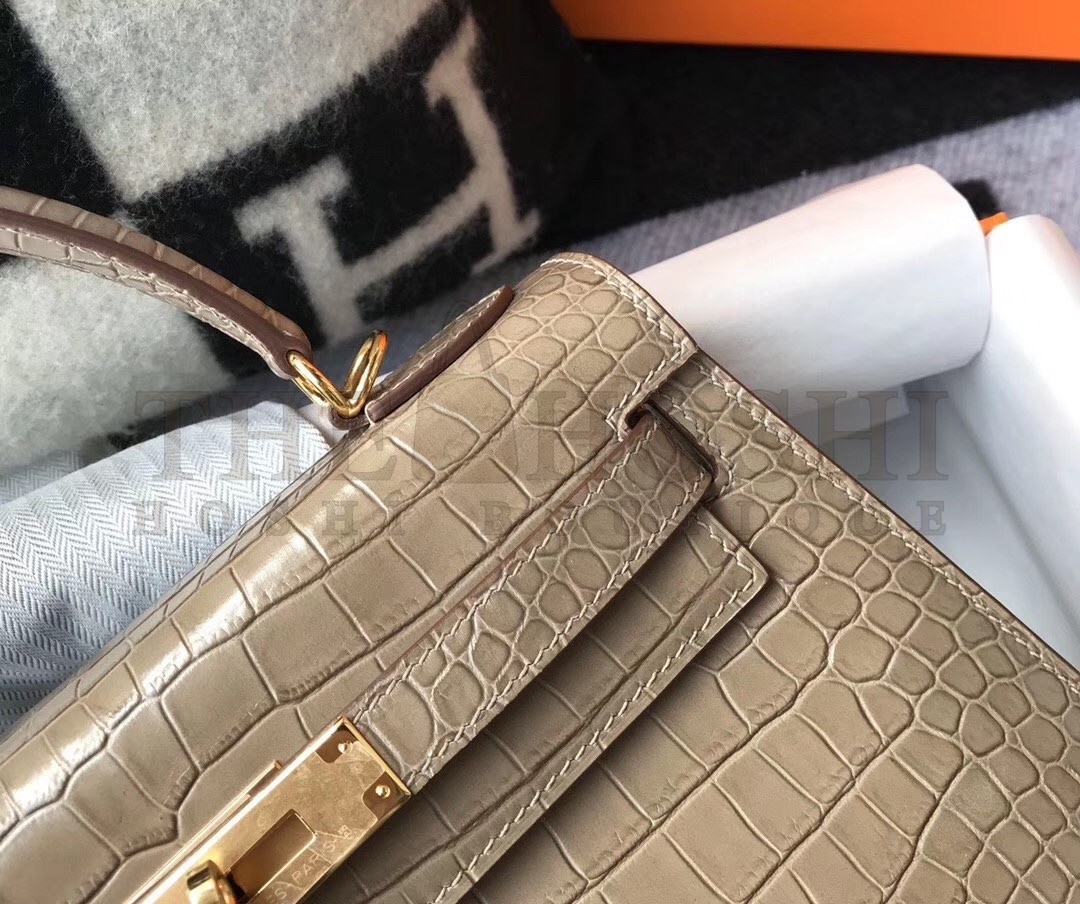 H**me5 Kelly 25cm Bag In Taupe Embossed Crocodile Master Quality