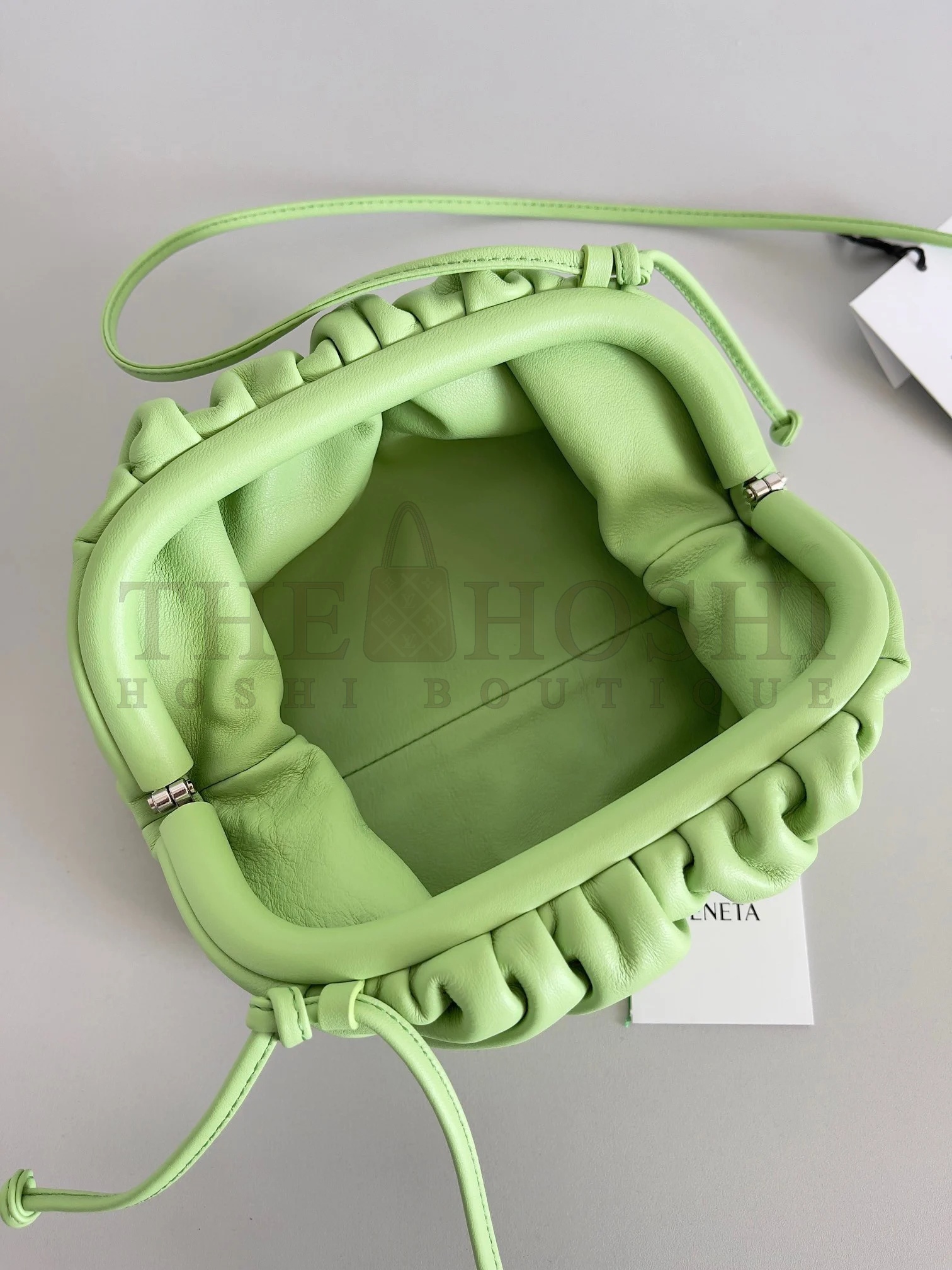 B0tt*ga Ven*ta Mini Pouch with Strap in Pistachio Calfskin Master Quality
