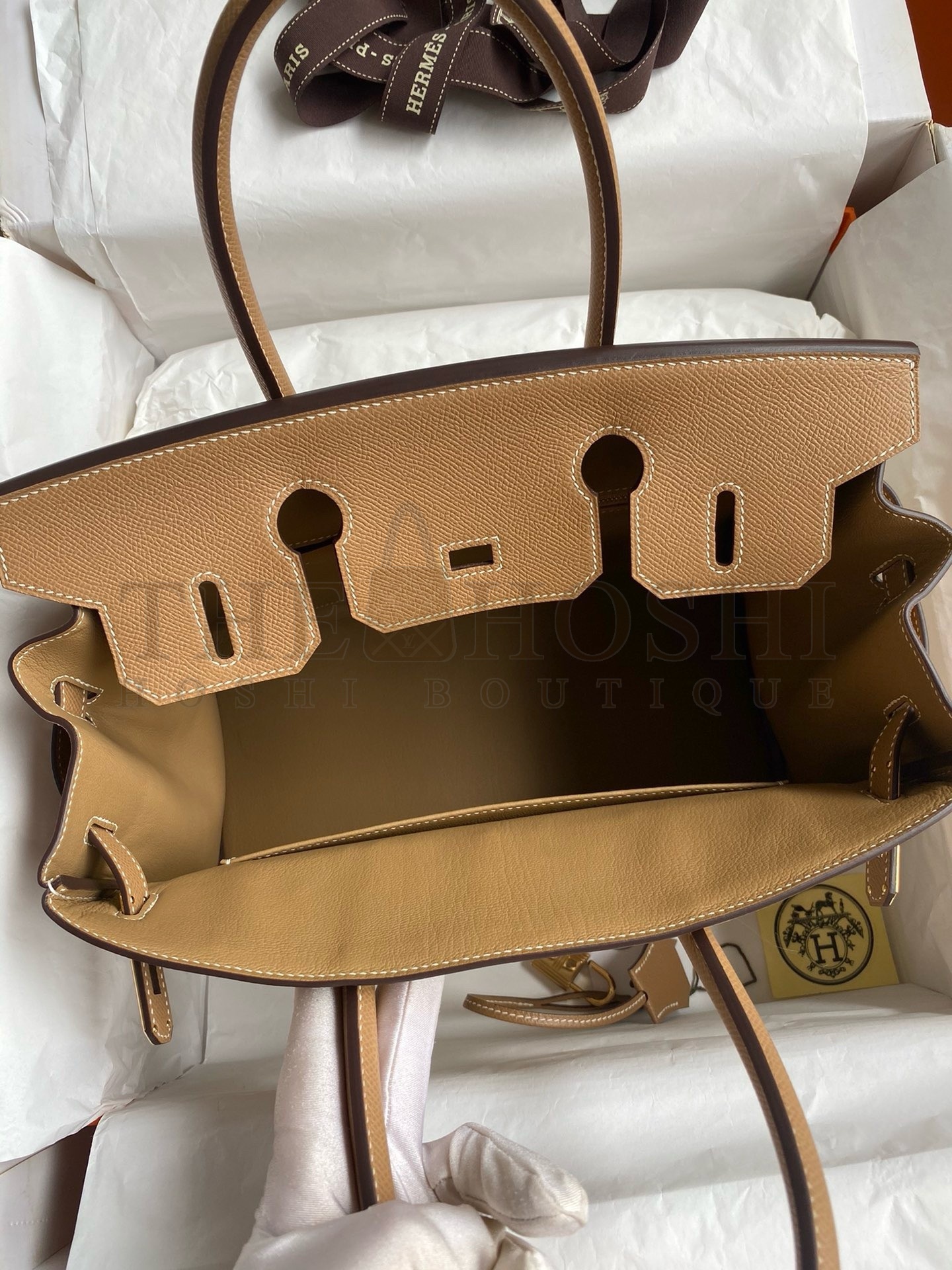 H**me5 Birkin 30 Handmade Bag In Toile &amp; Chai Epsom Leather Master Quality