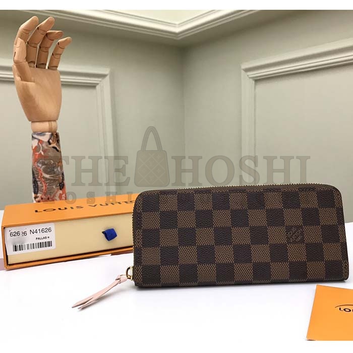 L0vis Vvtt0n LV Unisex Clémence Wallet Brown Pink Damier Ebene Coated Canvas Master Quality