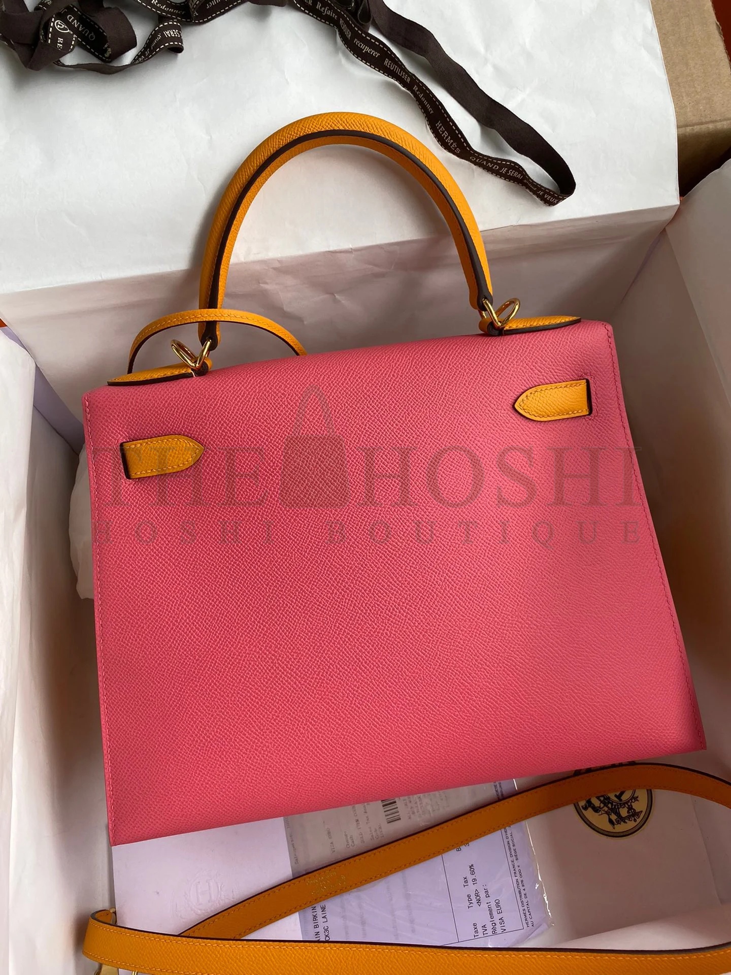 H**me5 Kelly Sellier 28 Bicolor Bag in Rose Lipstick and Yellow Epsom Calfskin Master Quality