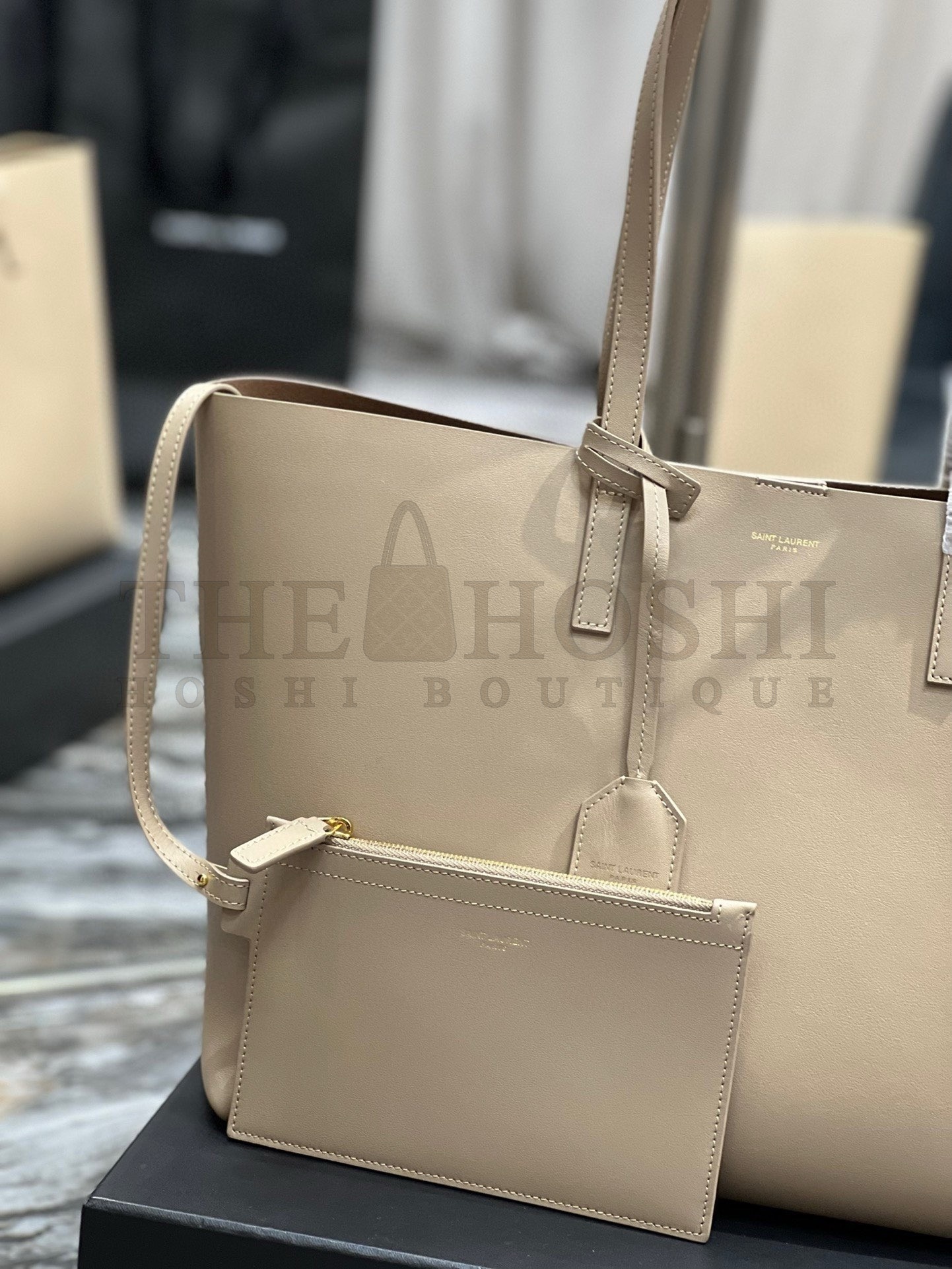 Sa1nt Lau*nt Shopping Tote Bag in Beige Leather Master Quality