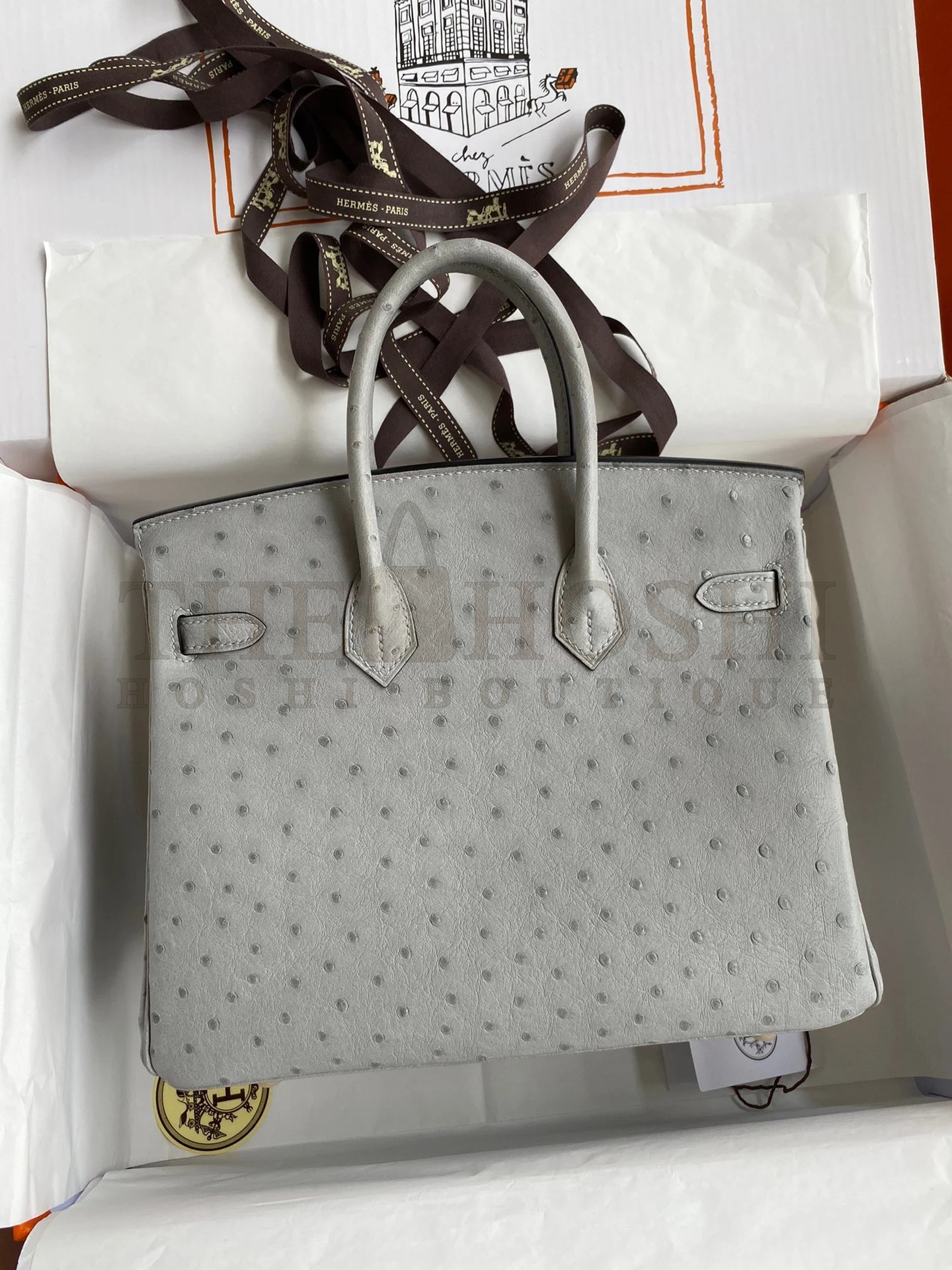 H**me5 Birkin 25 Retourne Handmade Bag In Blue Glacier Ostrich Leather Master Quality