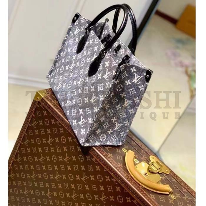 L0vis Vvtt0n LV Women OnTheGo MM Tote Gray Denim Textile Jacquard Master Quality