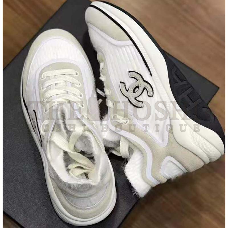 Ch**el Women Velvet Calfskin &amp; Mixed Fibers Sneakers-Grey Master Quality