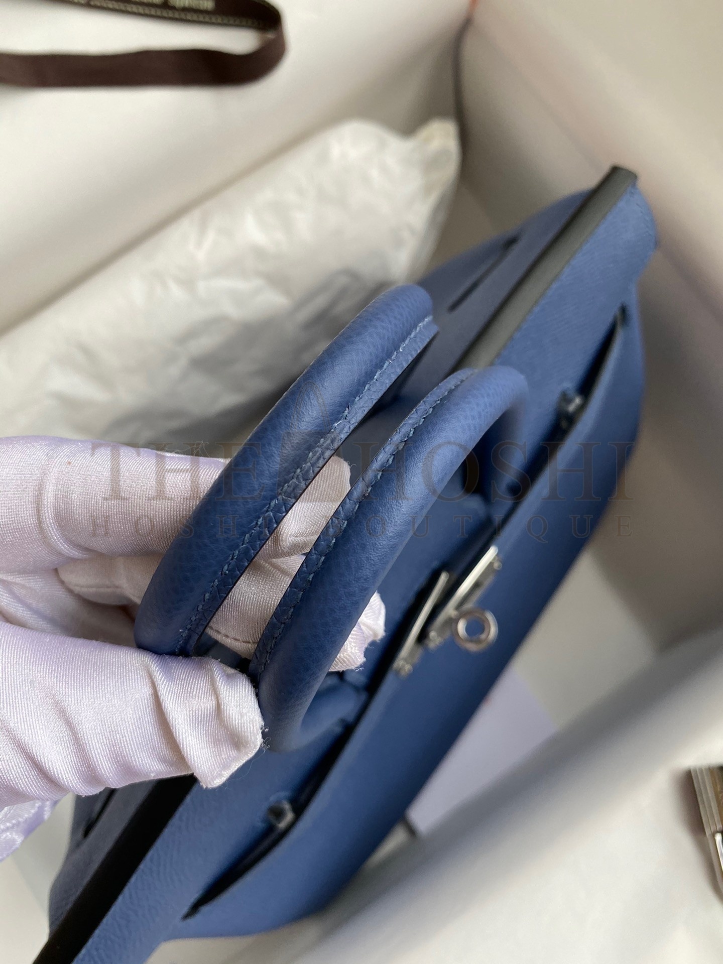 H**me5 Birkin 25 Retourne Handmade Bag In Blue Agate Epsom Calfskin Master Quality